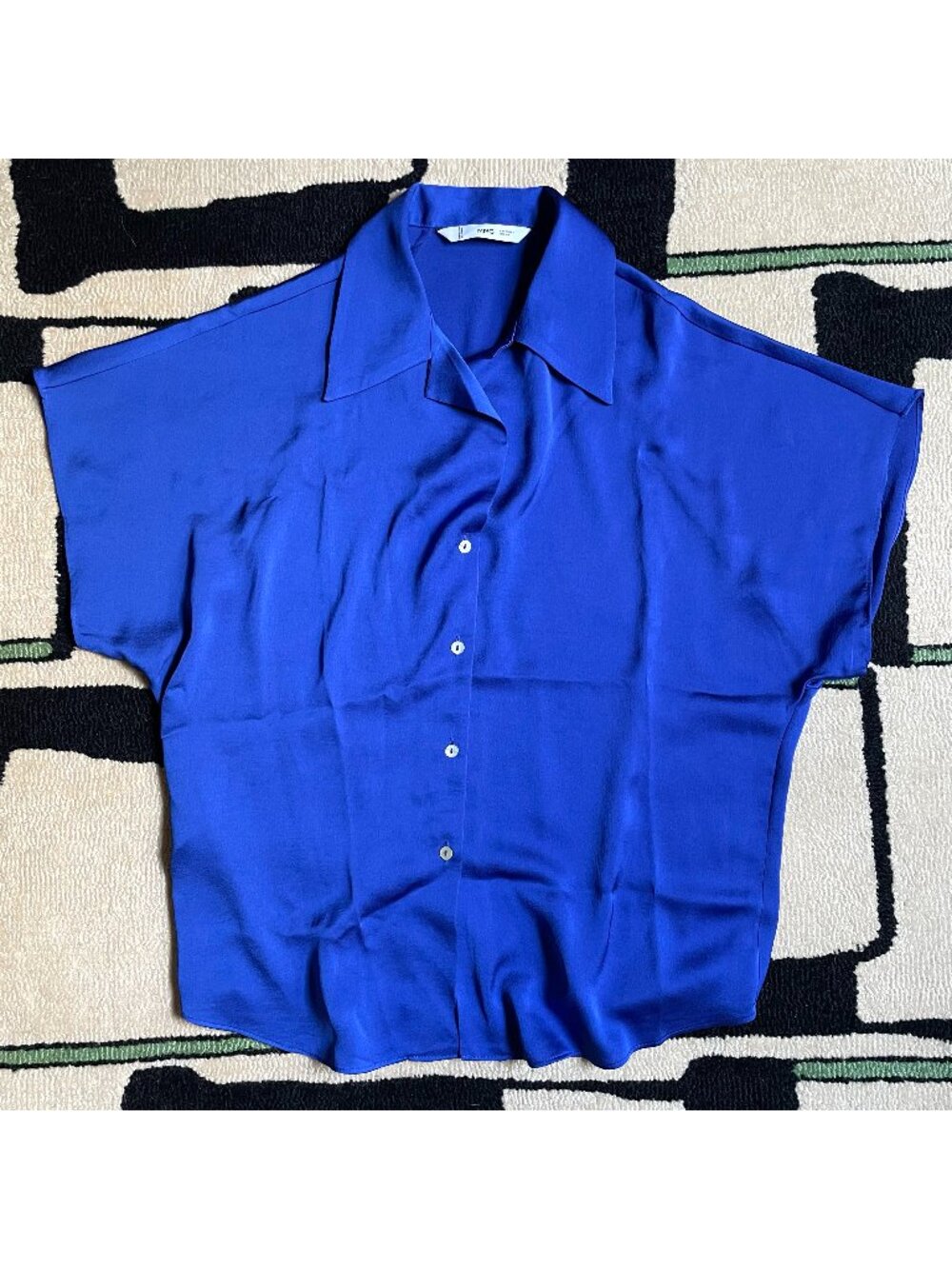 Mango Cobalt Blue Short-Sleeved Button-Up Shirt Size S 4